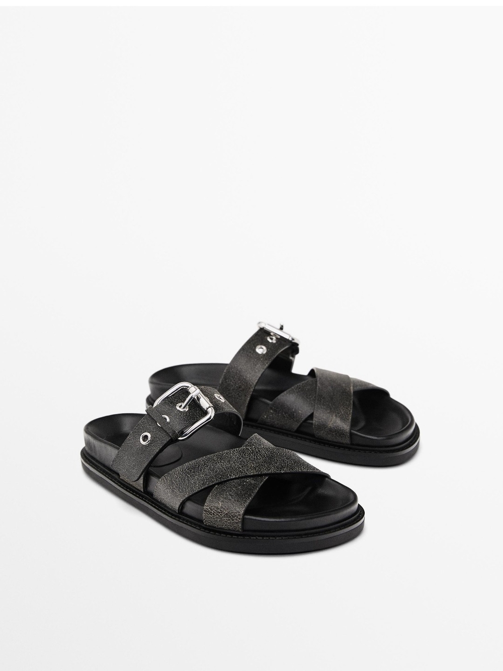Massimo Dutti sandals in distressed leather with crisscross straps s38